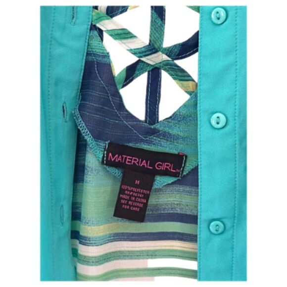 Material Girl Teal Button-Down Sleeveless Blouse Size M Striped Back - Picture 8 of 8